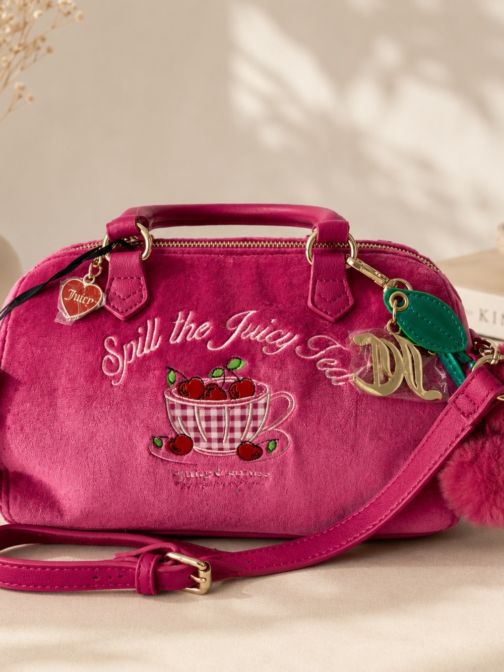 Juicy Couture Fuchsia Velvet 'Spill the Juicy Tea' Crossbody Bag
